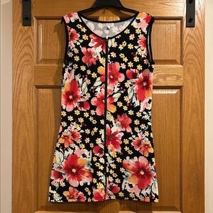 La Palapa Floral Zip-Front Women’s Dress Black, Red & Yellow Flowers Size Large